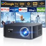 【1200 ANSI & Google TV】Projector, Official Netflix,Auto Focu&Keystone Smart Full HD 1080P Projector Support 4K with WiFi6 Bluetooth 50% Zoom 300" Display Movie Projector for Home Cinema,Outdoor, Gifts