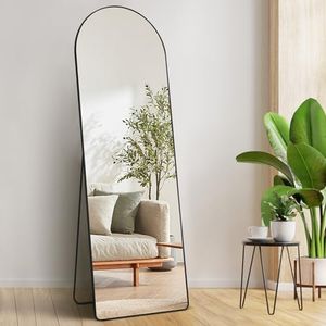 VEVOR Arched Full Length Mirror, 1650 x 558 mm, Large Free Standing Leaning Hanging Wall Mounted Floor Mirror with Stand Aluminum Alloy Frame, Full Body Dressing Mirror for Living Room Bedroom, Black