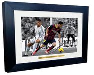 Signed 12x8 Black Soccer Lional Messi Barcelona Cristiano Ronaldo Real Madrid Autographed Photo Photograph Football Picture Frame Gift A4