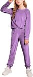 Arshiner Girls Velvet Outfit 2 Piece Sweatsuits Set Kids Velour Sweatshirts & Sweatpants Tracksuits Set for Girls