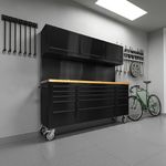 TOOLMITH Pro Garage 72" Rolling Workstation I15-Drawer Tool Chest, 3 Overhead Cabinet & Pegboard | All-in-One Tool Storage Cabinet on Wheels for Mechanics,Garage,Workshop and Home (Black Iron)