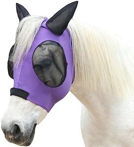Gallopoff Horse Fly Mask with Ears - Large Eye Space for Full Vision, Breathable Stretch Comfort Fit, UV Protection, Forelock Opening, Easy Pull-On Violet Cob