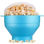 EcoEarth Microwave Popcorn Maker, Collapsible Food-Grade Silicone Popcorn Popper Bowl w/Lid, Hot Air Popper at Home for Family Movie Nights & Quick Cravings, BPA-Free & Dishwasher Safe, Blue Crab