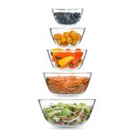5pc Glass Mixing Bowls Sets (4.65QT, 2.80QT, 1.64QT, 1.16QT, 0.85QT), Glass Nesting Kitchen Thick Bowl for Baking, Cooking Prep, Storage, Large Salad Bowls Sets-Dishwasher Microwave Freezer Safe