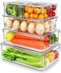 IVODEELA Fridge Storage Containers with Lids,8 Packs Fridge Organiser Bins,Stackable Freezer Storage Boxes with Egg Tray,Clear Fridge Food Containers Set for Kitchen,Pantry,Cabinet