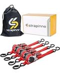 Strapinno Retractable Ratchet Straps 1 in x 10 ft, Secure Tie-Downs with Rubber-Coated Handles & S-Hooks, For Moving Motorcycle, Bike, Kayak, Cargo & Daily Use- Breaking Strength 1,500LBS/680KG (4PCS)