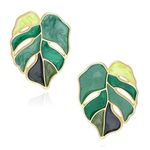 El Regalo Minimalist Hollow Leaf Palm Earrings- Gold Plated Oil Dripping Enamel Leaf Earrings for Girls & Women (Green)