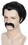 Linfairy Short 80's Costumes Men's Disco Dirt Bag Wig & Moustache Halloween Cosplay Costume Black Wig