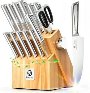 imarku Gyutou Knife Set Natural Wood with No Serrated Steak Knives, 14 Pcs