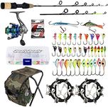 QualyQualy Ice Fishing Rod Reel Combo Complete Set Ice Fishing Gear with Backpack Seat Ice Cleats Ice Fishing Jigs Line Full Ice Fishing Kit