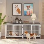 Heavy Duty Dog Crate Furniture: 62inch Pet Side Table Kennels House with 3 Doors and Removable Tray - Inside Puppy Wooden Training Cages with Wire Bottom for Small Medium