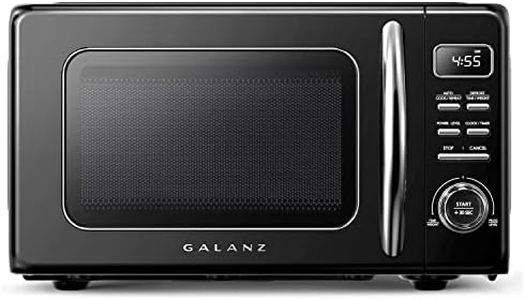 Galanz GLCMKZ07BKR07 Retro Countertop Microwave Oven with Auto Cook & Reheat, Defrost, Quick Start Functions, Easy Clean with Glass Turntable, Pull Handle.7 cu ft, Black