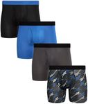 Reebok Men's Underwear - Performance Boxer Briefs with Fly Pouch (4 Pack), Black/Blue/Charcoal/Black Print, M