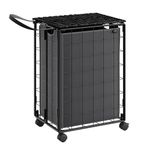 SONGMICS Laundry Basket, 90 L, Foldable Laundry Hamper with Wheels, Laundry Basket with Lid, Laundry Bag, Removable, 46 x 33 x 65 cm, Ink Black/Slate Grey LCB290B11