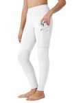 Willit Girls Horse Riding Pants Tights Kids Equestrian Breeches Knee-Patch Youth Schooling Tights Zipper Pockets White L