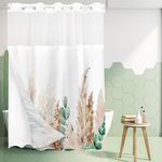 Tititex No Hooks Snap in Liner Dried Brown Pampas Grass Boho Leaves Shower Curtain Sets, Hotel Luxury Double Layers Waterproof Fabric & See-Through Top Window Bathroom Decorative 60x71 Inch