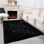 Espiraio Black Shaggy Rugs for Bedr