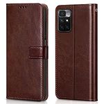 WOW IMAGINE Shock Proof Flip Cover Back Case Cover for Xiaomi Mi Redmi 10 Prime (Flexible | Leather Finish | Card Pockets Wallet & Stand | Chestnut Brown)