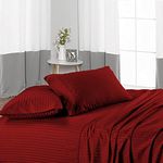 Sateen Bedding- 100% Organic Bamboo Bedsheet with 2 Pillow Cover- Luxurious & Cooling Bedsheet- Wrinkle Free, Breathable 3 PC Bedsheet Set- Burgundy Stripe, King Size