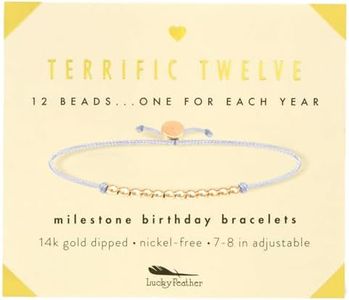 Lucky Feather Milestone Birthday Gifts - 14K Gold Dipped Beads Bracelet on Adjustable 7”- 8” Cord - Gifts