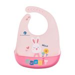 StarAndDaisy Reusable Silicone Bib for Baby with Adjustable Buttons for Mess-Free Feeding, Weaning, and Easy Cleaning and Waterproof. (Printed-Rabbit-Pink)