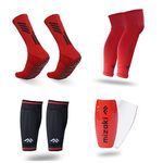 Mizaki Anti-Slip Football Sock, Leg sleev, Shingurd And Shingurd Supporter Combo Pack For Men&Women, All-in-One Football Accessories Pack, (Red)