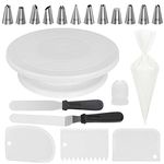 Kootek 69 Pcs Cake Decorating Kit Supplies Tools with Cake Turntable Stand, 50 Disposable Pastry Bags, 12 Piping Tips, 2 Icing Spatula, 3 Icing Smoother and 1 Coupler, Piping Bags and Tips Set, White