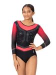 IKAANYA Girls or Women Full Sleeves Rhinestones Leotard - Ideal for Gymnastics, Dance, Yoga, Acrobatics or Performance (Black Pink, Adult Medium)