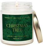 Sweet Water Decor Christmas Tree Candle - Spruce, Pine Needles and Evergreen Candles Scented Soy Candles for Home - Christmas Candle Gold Foil Pattern 9oz Clear Jar, 40 Hour Burn Time, Made in the USA