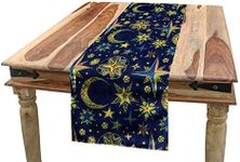 Lunarable Modern Table Runner, Starry Sky with Crescent Moon Night Astronomy Space Cosmos Design, Dining Room Kitchen Rectangular Runner, 16" X 72", Lime Green