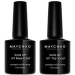 MAYCHAO Gel Base and Top Coat, No Wipe Gel Top Coat and Base Coat, 2pcs 7.3ml High Shine Top Coat and Base Coat for Nail Varnish, Long-Lasting Gel Base Coat & No Wipe Top Coat for DIY Nail Art at Home