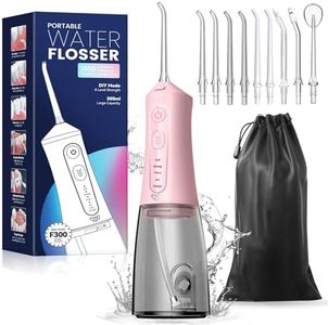 JTF Water Dental Flosser Picks for Teeth - 4 Modes Cordless Oral Irrigator, 300ML Portable Water Flosser & Rechargeable IPX7 Waterproof Water Teeth Cleaner for Home Travel with 9Jet Tips (Pink)