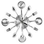 CIGERA 14" Kitchen Cutlery Wall Clock with Forks and Spoons for Home Decor,Sliver