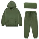 amropi Boy's Hoodie Tracksuit Set Pullover Sweatshirt Jogging Pants Fur Lined Sweatsuit Army Green, 3-4 Years