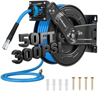 Retractable Air Hose Reel Dual Arms, 50 ft x 3/8 in Hybrid Air Hose Max 300PSI, Heavy Duty Air Compressor Hose Reel, Auto Rewind, Ceiling/Wall Mount for Garage, Workshop, Home Studio