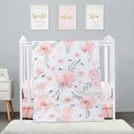 PINNKKU 3-Piece Crib Bedding Set for Boy Girls, Includes Crib Skirt, Blanket, Crib Sheet, Crib Baby Bedding, Floral, Mini Crib Size