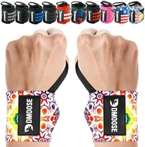 DMoose Workout Wrist Wraps for Men 12 and 18 Inches Thumb Loops with Wrist Support for Workouts Powerlifting Wrist Straps for Weight Lifting Men and Women Colorful