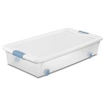 Sterilite 56 Qt Wheeled Latching Storage Box Stackable Bin with Latch Lid, Plastic Container to Organize Shoes Under Bed, Clear with White Lid, 4-Pack