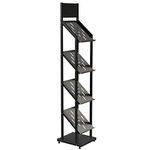 Pragati Systems ® Prime Quality CRCA Steel Magazine Holder Display Stand MT-12, 4-Shelf - 12Inch (Black)