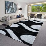 B&B Modern & Stylish Rug -120 x 170 cm- Area Rugs Living Room Bedroom Carpet Heavy Duty Abstract Solid Pattern Large Hallway Rug - Black & White