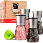 HOME EC Premium Stainless Steel Sea Salt and Pepper Grinder Set of 2 - Adjustable Ceramic, Glass Salt and Pepper Shakers - Pepper Mill & Salt Mill W/Funnel (Clear Glass, 4pk)