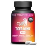 Tiger Mind Rush Nootropics Brain Supplement with Vitamins B12, B6, Folic Acid (B9), Lion's Mane, Ginkgo Biloba & More | For Energy, Focus & Memory Functions | Non-GMO, Vegan, Made in the UK, 120 Count