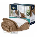 Serta Reversible Fleece to Sherpa Electric Blanket, Fast Heating, Auto Shut Off Timer, Multi Heat Setting, ETL Certified, Machine Washable, Stone Brown Queen 90"x 84"