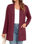 IWOLLENCE Sweaters for Women Lightweight Cardigan Open Front Outerwear with Pockets Wine Red S