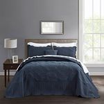 HZ&HY Oversized King Bedspread Navy Blue 128x120 Extra Wide, Coverlet Bedding Set, Lightweight Thin Comforter, Reversible, 4 Piece, 100% Polyester, King/Cal King, Navy Blue