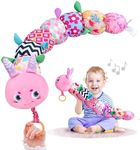 Infinno Baby Musical Stuffed Sensory Toys for Girls and Boys, Infant Soft Security Toys for Newborns 0-3-6-12 Months with Crinkle and Rattles, Caterpillar, Pink