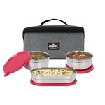 Speedex Bento Box: All-in-One Bento Box Set | 2 x 350ml Containers, 1 x 500ml Container, Silicone Lids, Carry Bag, Fabric Bag | Leak-Proof, Durable, Portable | Red