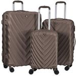 Rocklands London Lightweight 4 Wheel ABS Hard Shell Luggage Suitcase TSA Lock - ABS 16 (Full Set / 3 Pcs (S + M + L), Coffee)