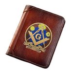 Unique Men's Genuine Leather Wallets with RFID Blocking, High Capacity Trifold Slim Vintage Short Wallet, Freemasons Masonic Symbol Card Holder Purse Luxury Male Gift Wallet,Brown,Style25