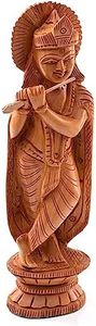 Tarini Gallery Wooden Indian Statue Sculpture Idol Murti for Home Temple Desk Decoration Pooja Gifting (Krishna - 6 Inch)